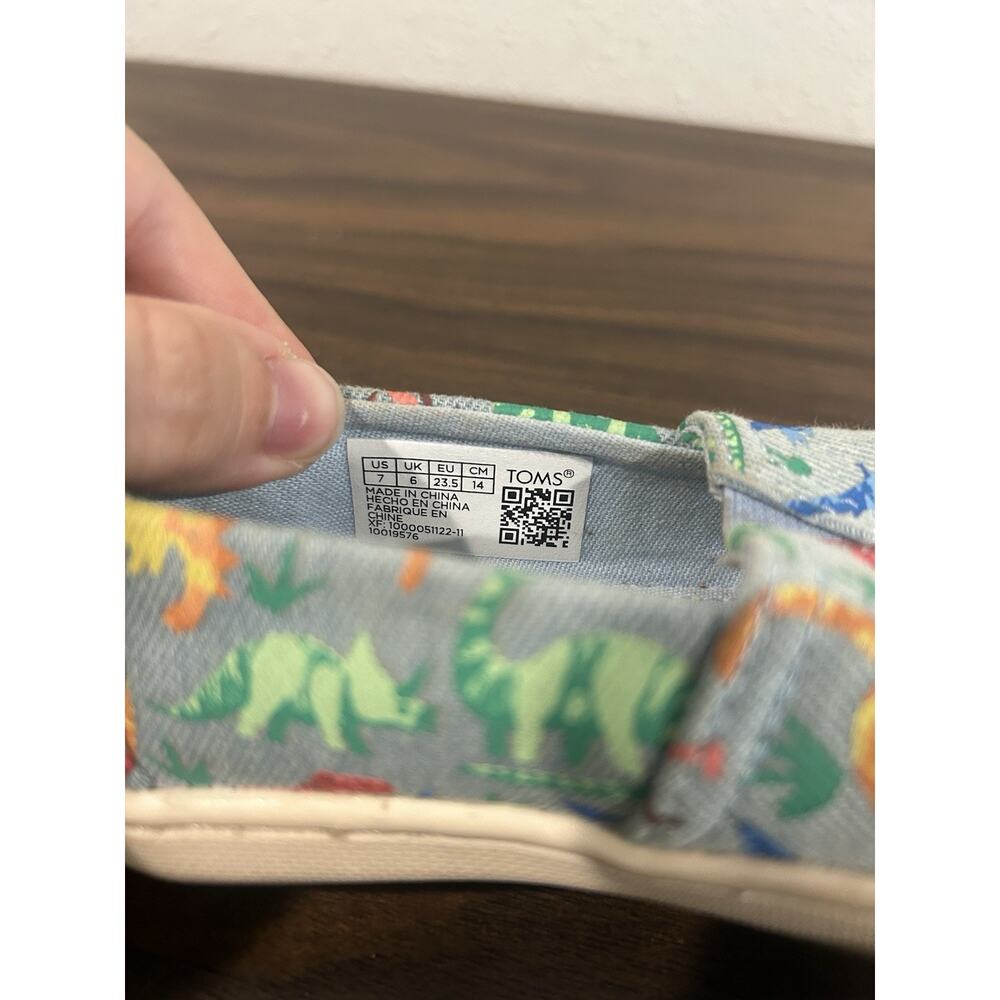 TOMS Alpargata Blue Denim Dino Slip‎ On Toddler Size 7 Shoes Dinosaur Sneakers - Picture 5 of 12